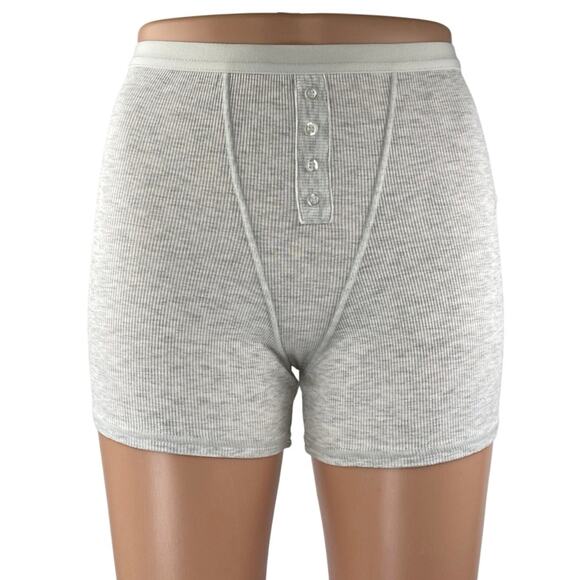 WeWoreWhat Pants - WeWoreWhat Women's Gray Rib Knit High Waist Button Boxer Lounge Sleep Shorts S